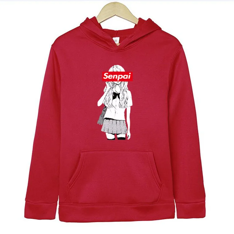 Зимние мужские Senpai аниме девушка нерди дизайн печати флисовые толстовки спортивные свитера осень унисекс забавное чёрное худи Зимняя мужская одежда - Цвет: red