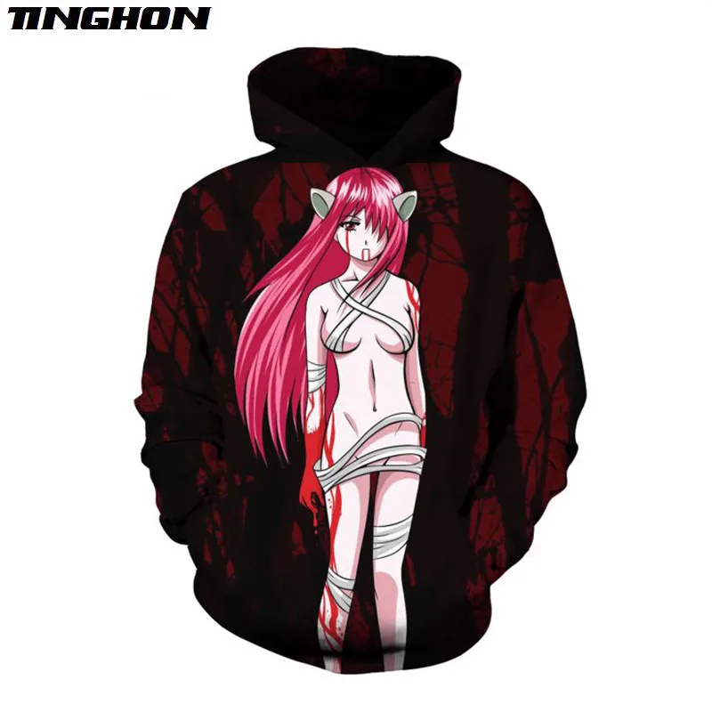 Панк Rese унисекс 3d печать с капюшоном Elfen Lied Аниме толстовки Молодежный
