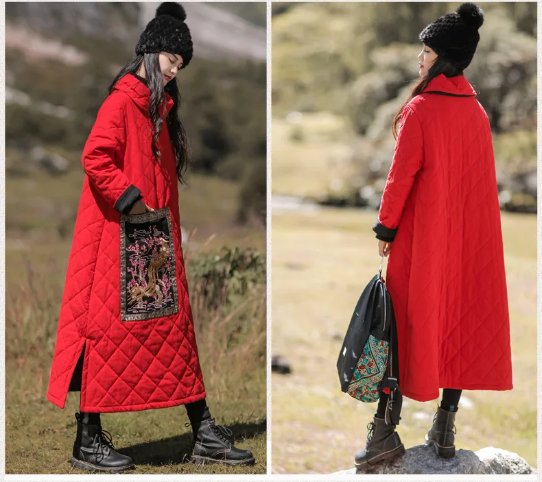 LZJN Winter Coat Warm Women's Jacket Cotton-padded Clothes Heap Collar Fashion Outerwear Embroidery Long Jacket Parka Plus Size  (6)
