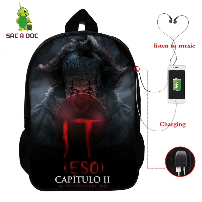 1 Mochila IT Horror Movie рюкзак "Клоун" Многофункциональный USB зарядка латоп рюкзак школьные сумки для подростков женский рюкзак для путешествий - Цвет: 1