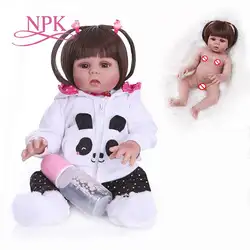 NPK 48 см кукла-ребенок кукла-реборн младенец игрушка девочка в Панде платье полный тело Мягкий силикон Реалистичная игрушка для ванны