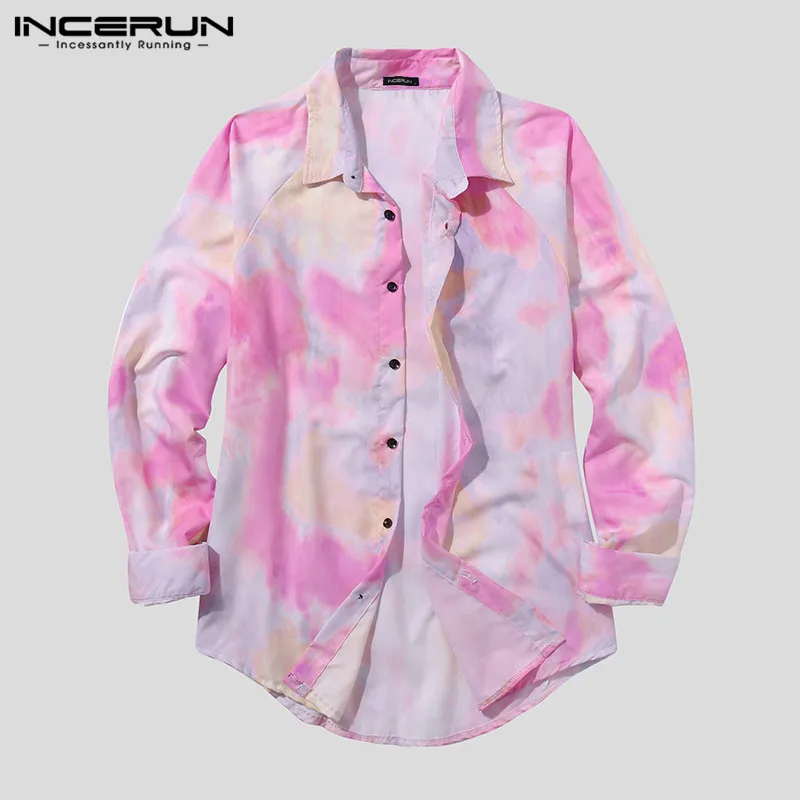 

INCERUN Autumn Gradient Men Shirts Long Sleeve Lapel Button Casual Shirt Fashion Harajuku Social Loose Comfort Mens Blouse 2020