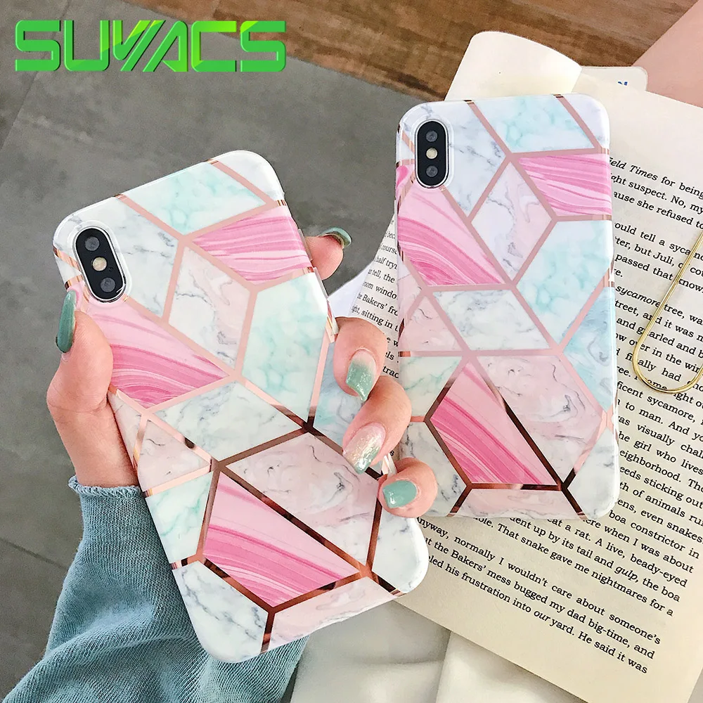 

Colorful Electroplate Marble Phone Case For iPhone XR X XS XS Max For iPhone 7 8 6S Plus Full Body Protector Soft Phone Cover