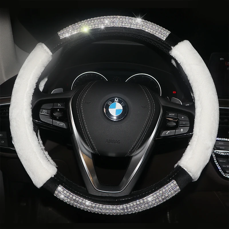 Зимняя теплая крышка рулевого колеса автомобиля алмазная плюшевая автостайлинг чехлы на руль подходит для женщин, девушек и девочек