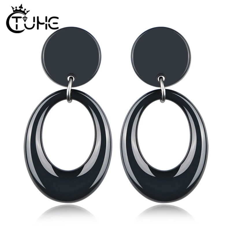 

Women Big Earrings For Women Black Ceramic Earrings Fashion Jewelry Trendy Round Stud Earrings Christmas Gift