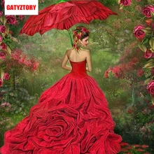 GATYZTORY 5D алмазная живопись полный квадрат DIY домашний декор мозаика Стразы картина логотип на заказ красное платье и зонтик девушка