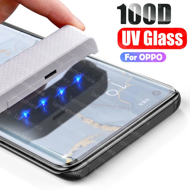УФ-стекло с полным клеем для OPPO Reno 3 Pro УФ-клей 100D Защита экрана Find X Realme X2 5 2 Z стекло