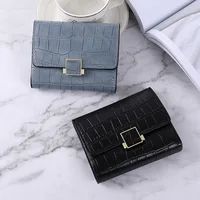 New Small Wallet Women Short Pure Color Simple Crocodile Pattern Three-fold Student Buckle Large-capacity Coin Purse Women 1