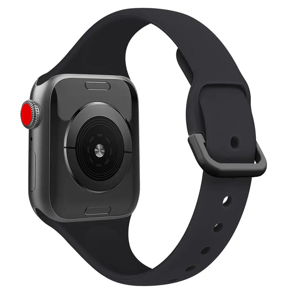 Мягкий силиконовый замена спортивный пояс для 38/40/42/44 мм Apple Watch серии 1 2 3 4 5 наручных часов iWatch, спортивные смарт-корректируемая контактная манжета - Цвет ремешка: black