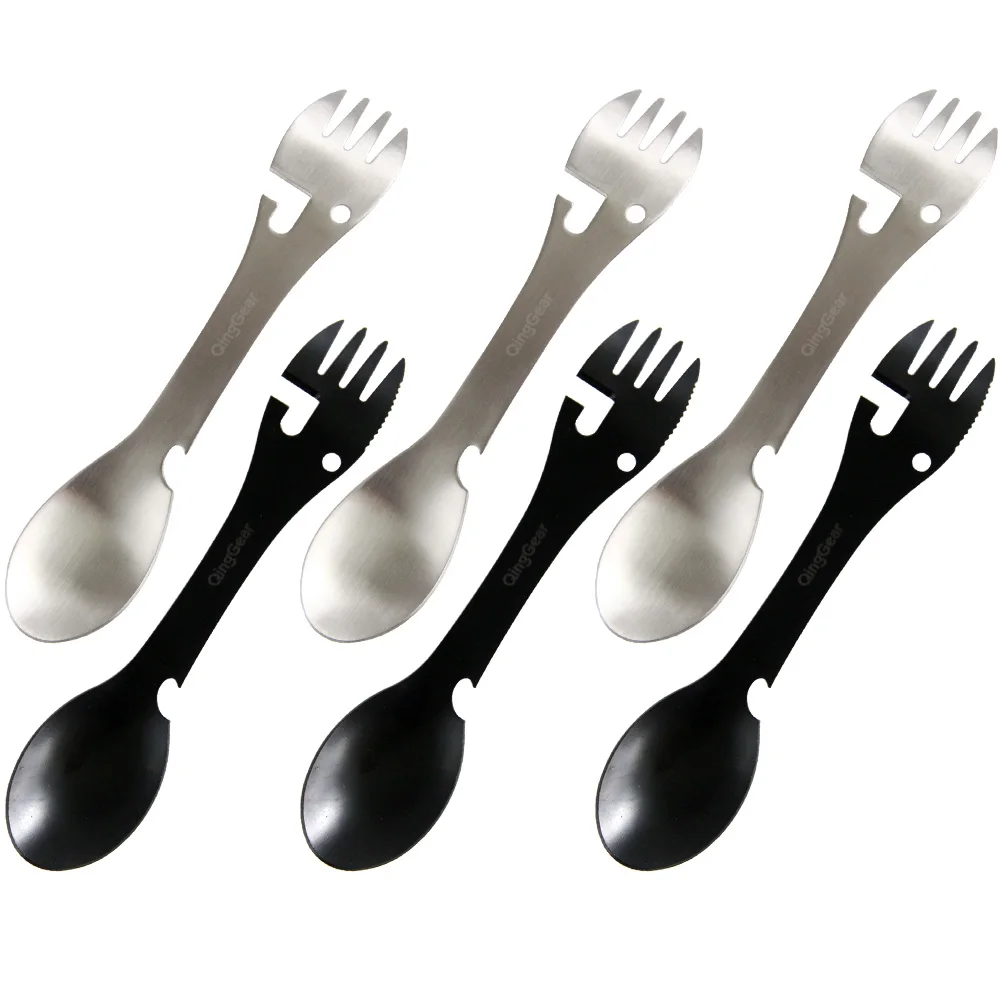 6PCSTacticalSpork5in1UtensilOutdoorTablewareStainlessSteel