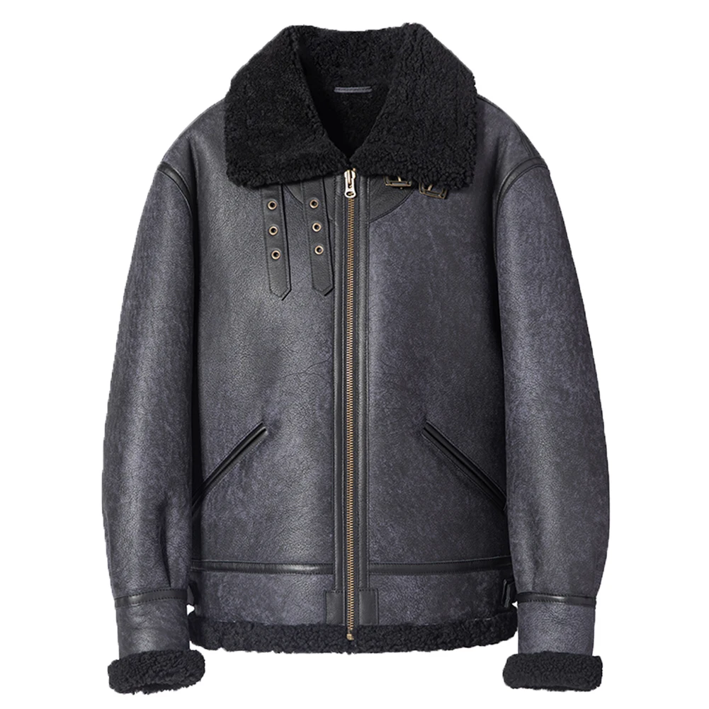 Mens B3 Bomber Jacket Sheepskin Shearling Jacket Grey Color » Denny