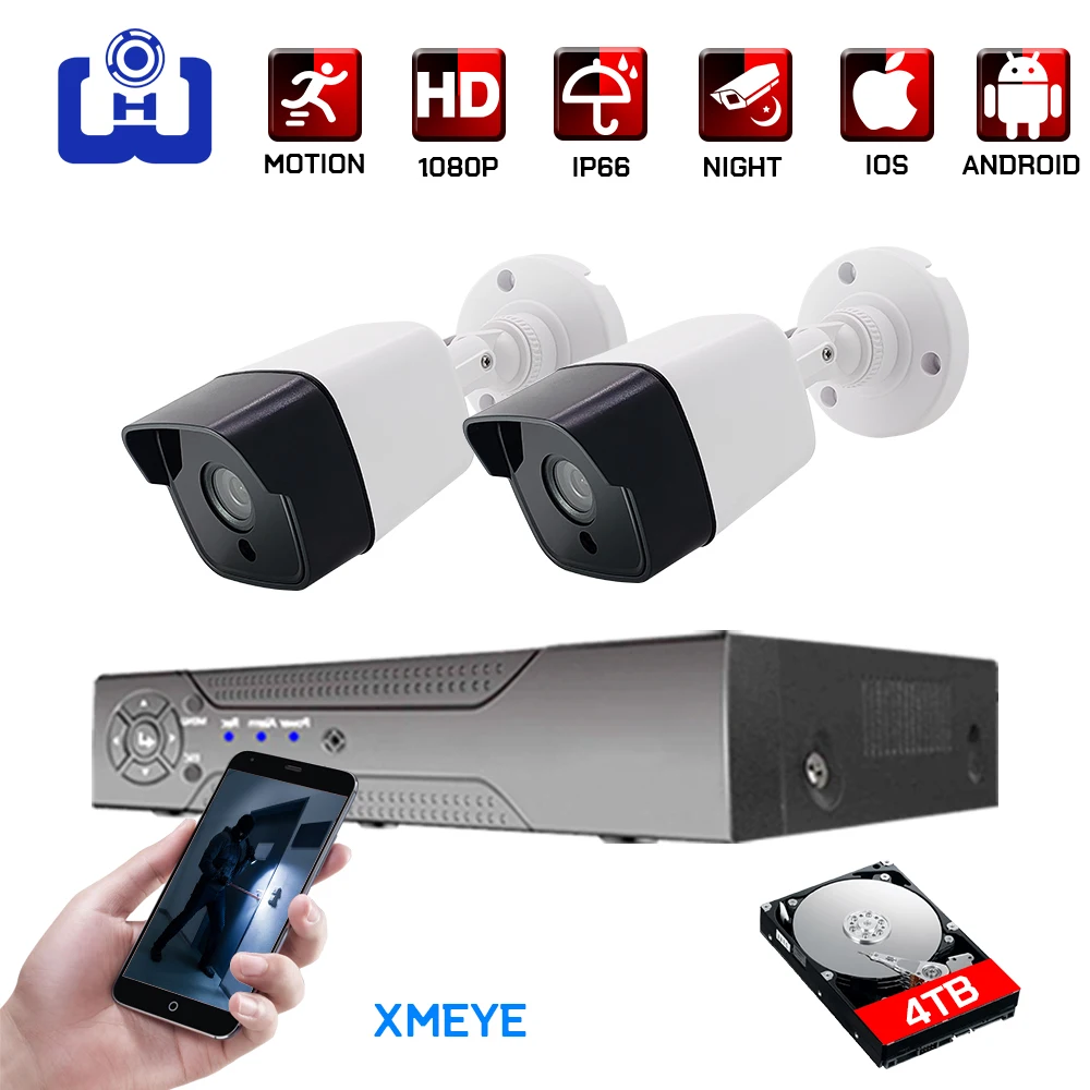 2CH 1080 P HD DVR камеры видеонаблюдения системы комплект дома открытый безопасности CCTV