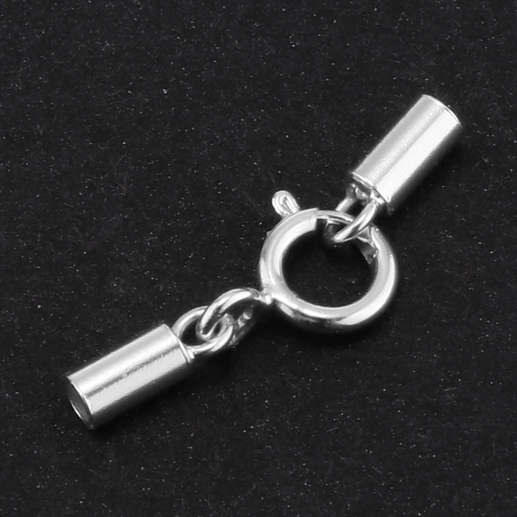 Solid Premium 925 Sterling silver color Kumihimo Rope Cord Clasp Suede Leather Jewelry Clasp Tube DIY Connector  Craft Findings