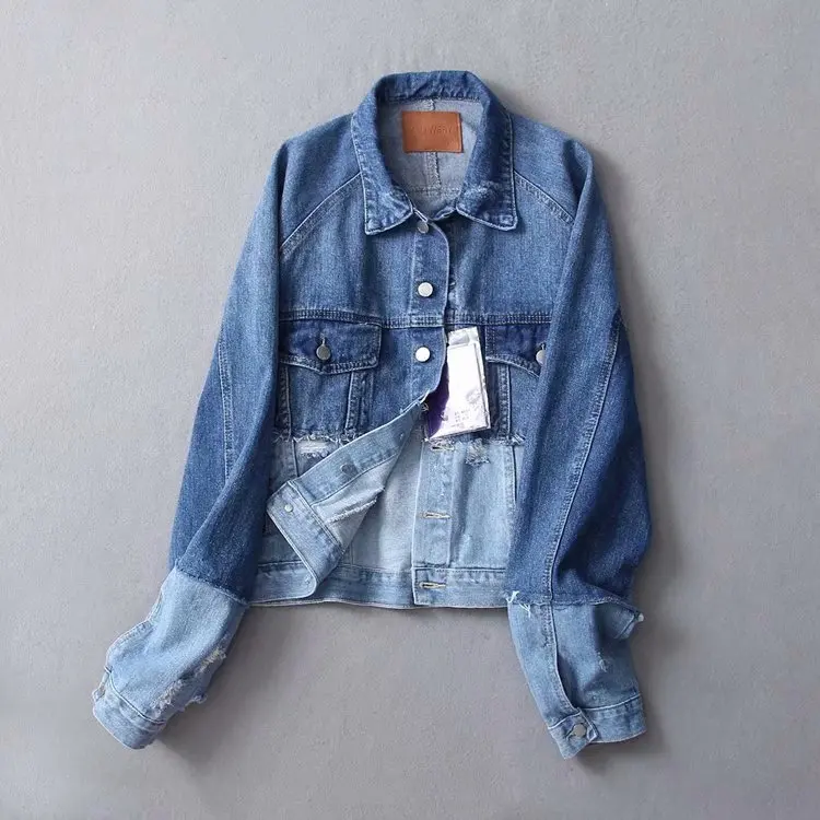 

C4 #2019 Spring New Style Western Style Double Pocket Versitile Fashion Two-color Joint Jeans Coat