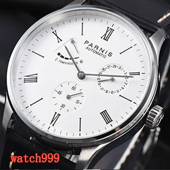 

Parnis 42 mm White dial date Sapphire Crystal luxury fashion men's automatic watches Leather casual men's mechanical watches