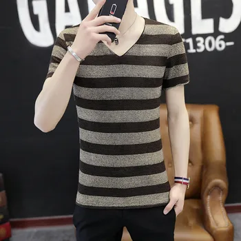 

3659-summer new men's short-sleeved T-shirt round neck contrast color print loose trend youth T-shirt