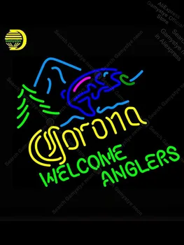 

Neon Sign for Coron fish welcome Anglers Neon lamp Pub Display Beer bar shop outdoor lighting store Neon Window Lights Lamp Logo