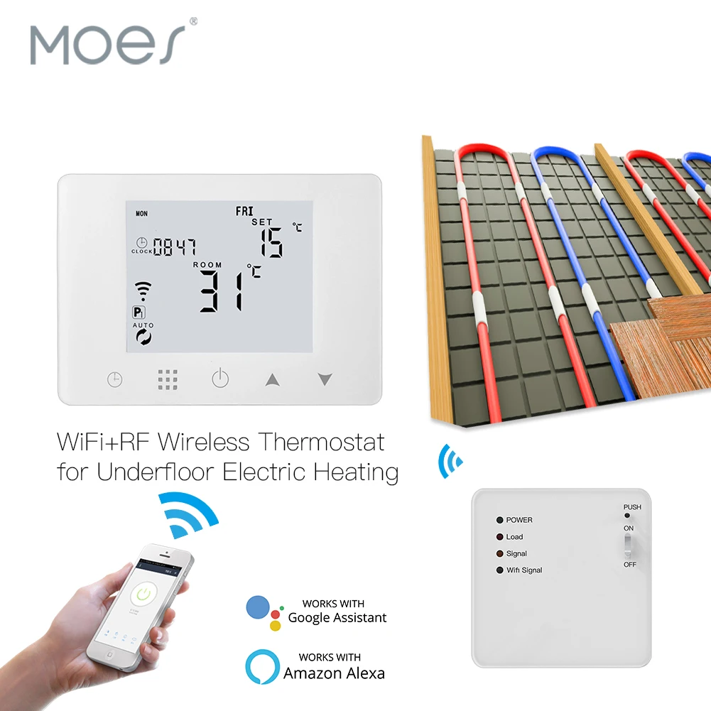 

WiFi Smart Thermostat Wall-Hung Electric Underfloor Heating Temperature Controller Work with Alexa Google Home
