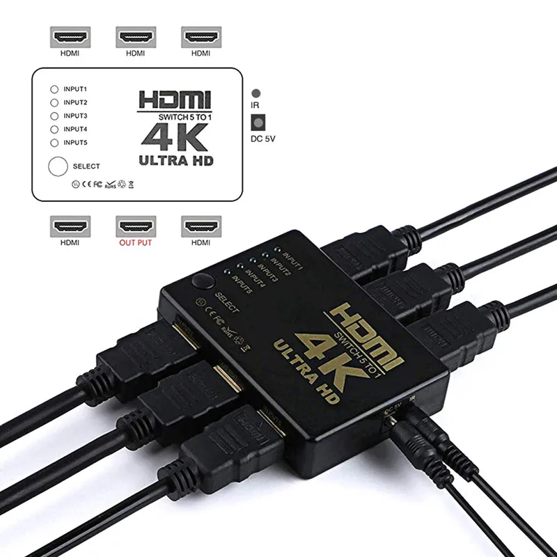 4K HD кабель-разветвитель HDMI 1080P 5 в порт мини коммутатор с ИК-пультом дистанционного управления Селектор для HD tv DVD tv Xbox PS3/4 Z2 ноутбука