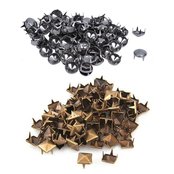 

100x Silver Tone 10mm Round Conical Studs Spots Punk Rock Nailheads Spikes & 100x Bronze 10mm Pyramid Studs Spots
