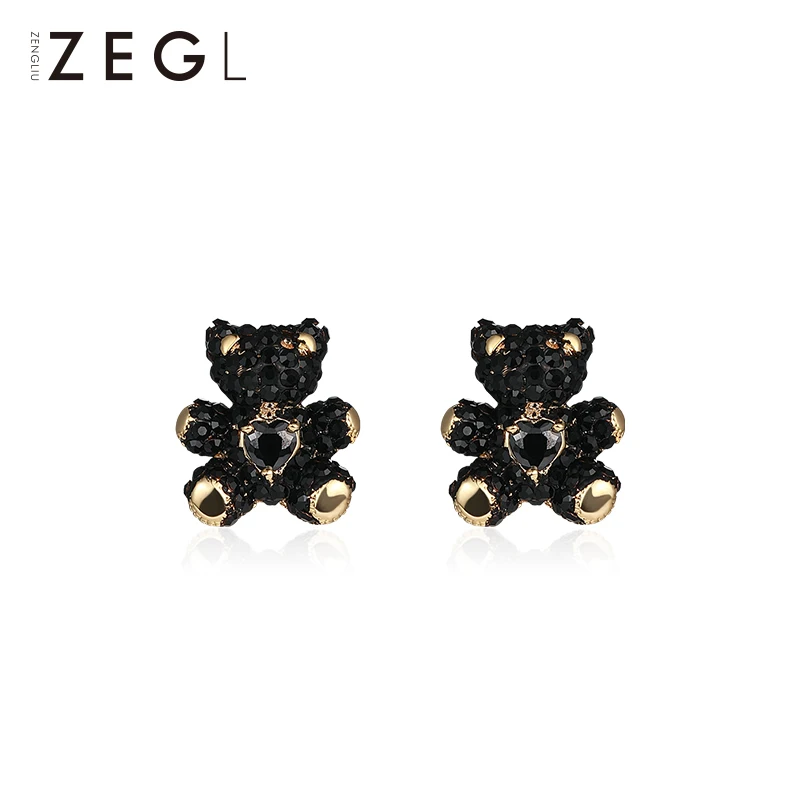 ZEGL серьги с черным медвежонком, простые женские маленькие серьги, новинка, серебряные серьги с иглой, модные ювелирные изделия