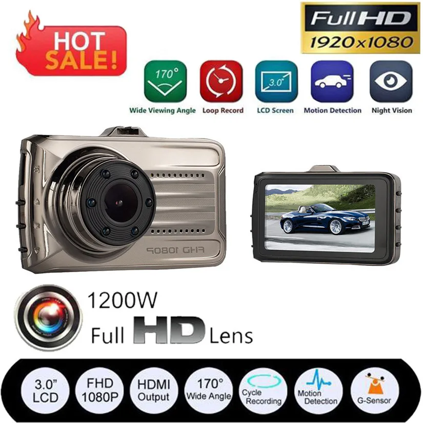 

Smart Camera 170 Degree 3.0" 1080P 30fps Rearview Mirror Digital Video dashcam Recorder Loop recording #