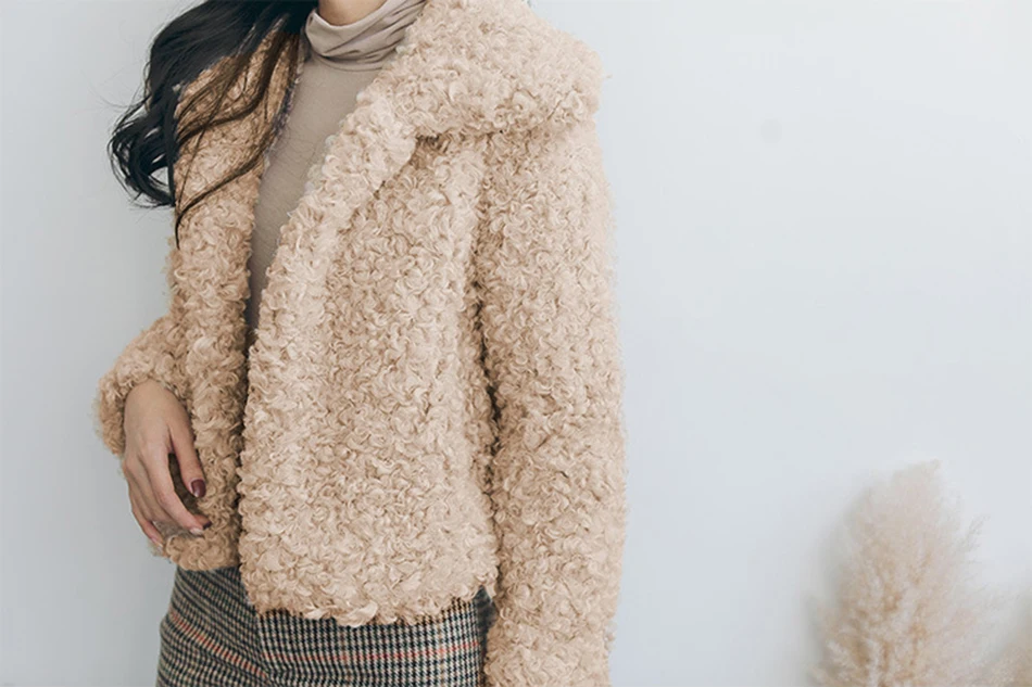 Пальто с искусственным мехом Для женщин осень-зима теплый мягкий молния Меховая куртка Женская Плюшевые пальто карман Повседневное Тедди верхняя одежда