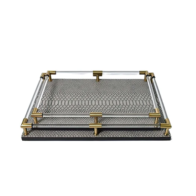 Metal Tray Leather Nordic Blue Jewelry Display Rectangular Serving Plate Storage Decoration Household Kitchen Organizer Supplies 3