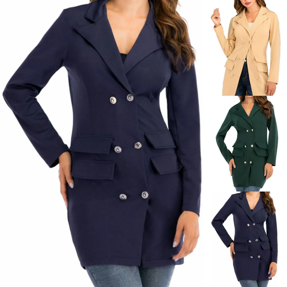 Винтажные длинные блейзеры, женская зимняя куртка, элегантные женские пальто размера плюс, Блейзер, офисные костюмы для женщин, одежда, блейзер