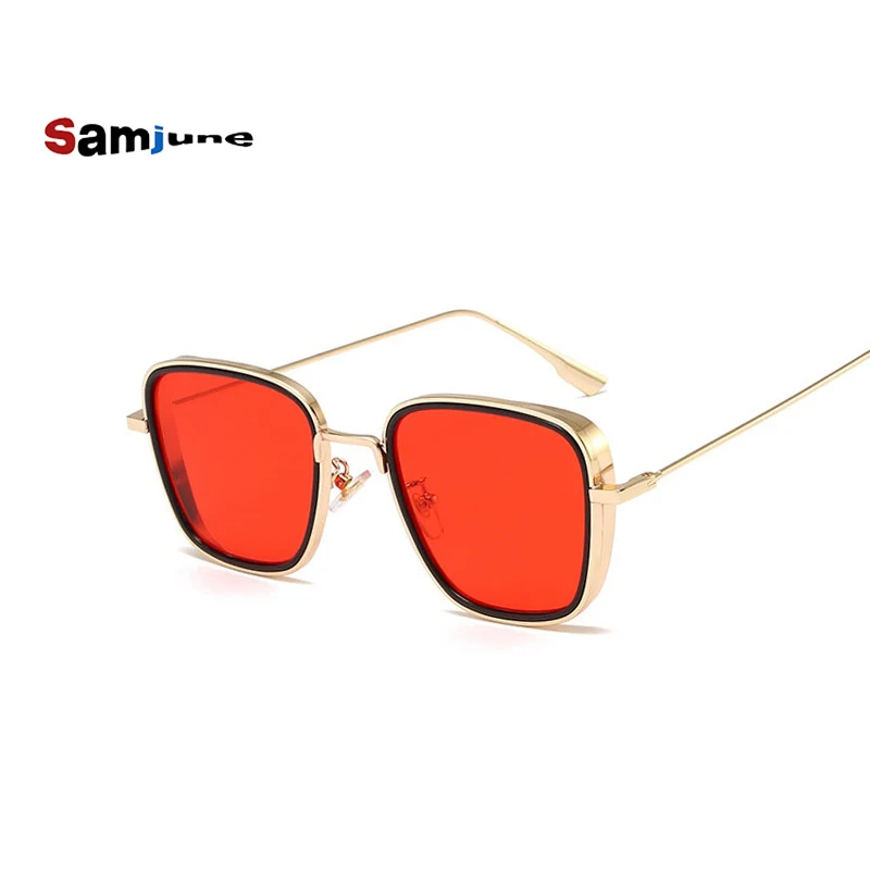 Samjune Роскошные Kabir Singh индийские солнцезащитные очки в стиле фильма Мужские квадратные золотые рамки крутые солнцезащитные оттенки фирменный дизайн красные очки для мужчин UV400