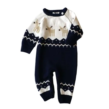 

New Rompers Long Sleeve Baby Boys Girls Cotton Round Neck Cartoon Christmas Deer Jumpsuit Cute Hot