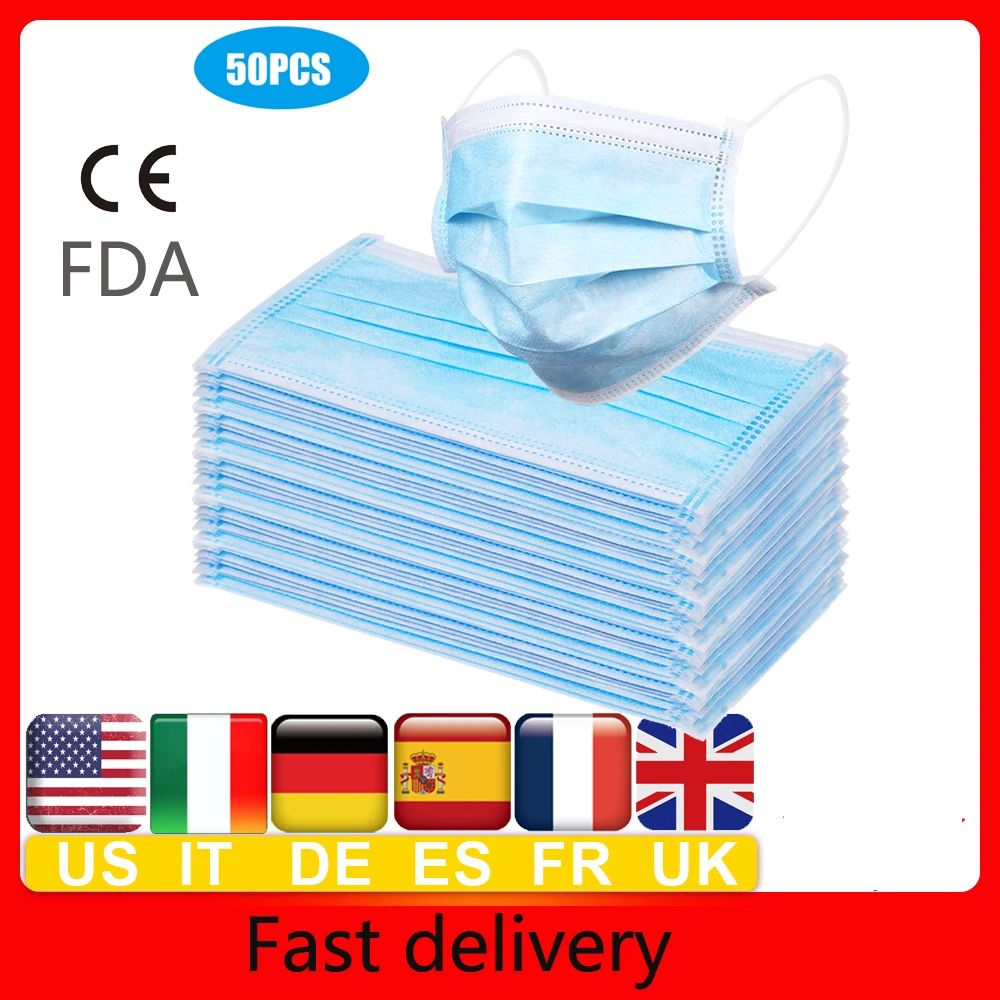 

1-50pcs Disposable 3-Layer 95% Filtration FFP2 KN95 Mask Non-woven Fiber Fabric Breathable Face Masks Anti Dust Mouth Mask