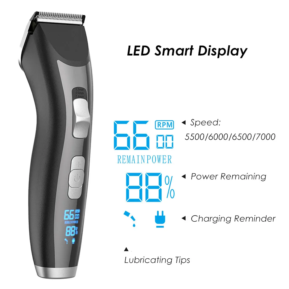 Professional Rechargeable Electric Hair Clipper Stainless Steel Blade Hair Trimmer for Men Kids LED Display Cutting Machine