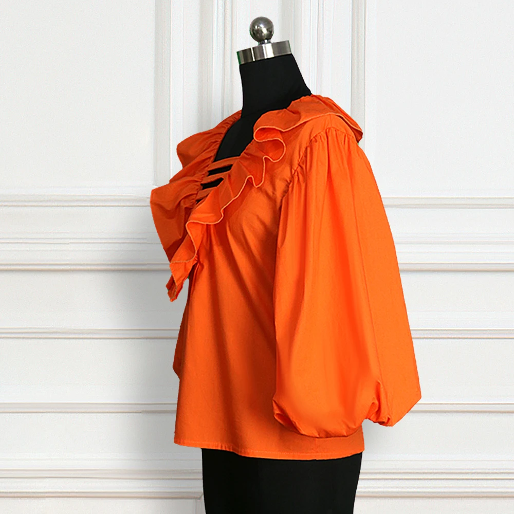 Orange Coloar Woman Top V Neck Half Sleeve Lantern Sleeve Sexy Club Wear Blouses Plus Size Blusas Mujer De Moda 2020 Verano