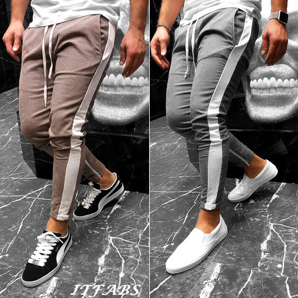 Autumn Winter Gym Hip Hop Mens Cargo Pants Trousers Plaid Tracksuit Bottoms Skinny Joggers Sweat Track Sweatpants