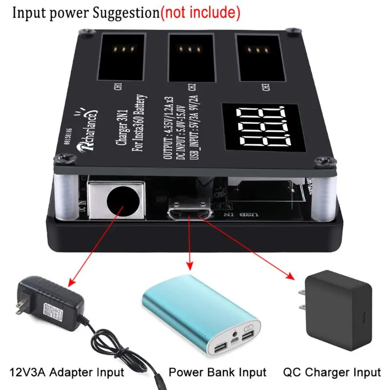 3 в 1 микро USB зарядное устройство втулка для быстрой зарядки power bank 12 В 3 А EU/US Plug power Adapter для Insta360 ONE X battery D08A