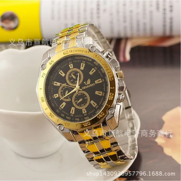 

Hot Selling Orlando Steel Belt MEN'S Watch Three-Eyed with Numbers Measuring Set Quartz Watch