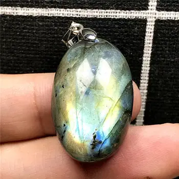 

Necklace Pendant Natural Labradorite Jewelry For Woman Man Yellow Light Crystal 29x19x11mm Beads Silver Moonstone Gemstone AAAAA