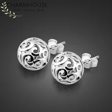 Чистое серебро 925, серьги для женщин, 10 мм, полые шарики, сережки Brincos Femme, модные свадебные ювелирные изделия, аксессуары, бижутерия