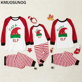 

Family Look Christmas pajamas Contrast Elf Print top Stripe Pants Mom Dad Baby Kids 2-9Y Family Matching Pajamas Set C0632