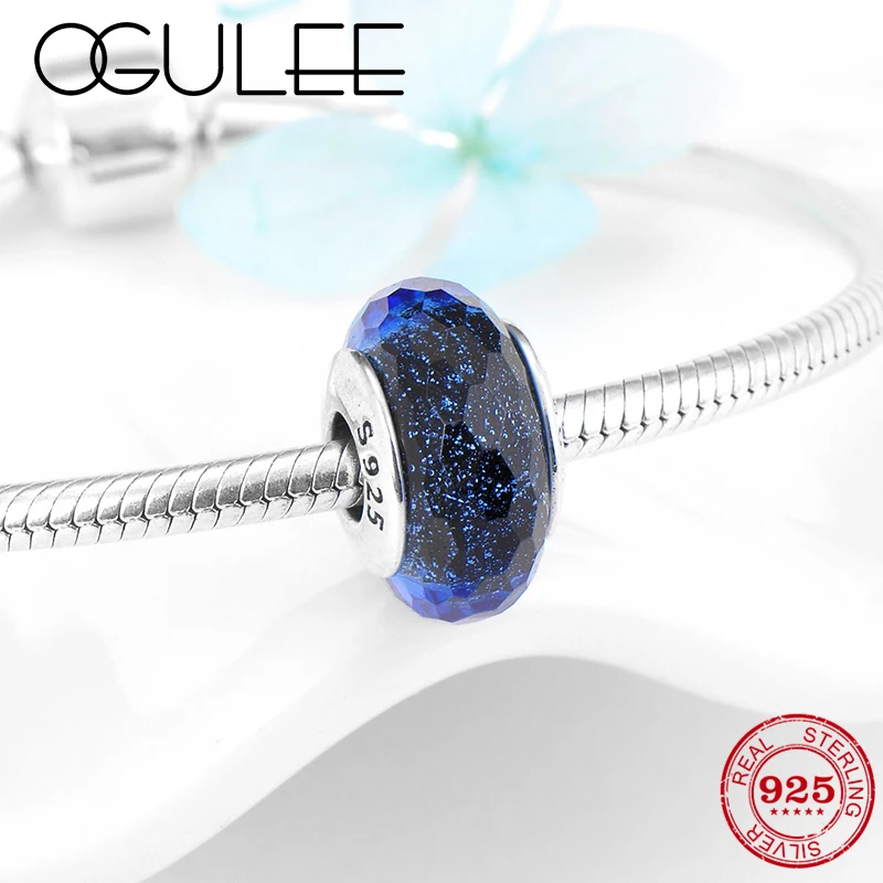 

Sparking Blue bubble Murano Glass Beads Hot 925 Sterling Silver Fit Pandora Charm Silver 925 Original Bracelet Jewelry making