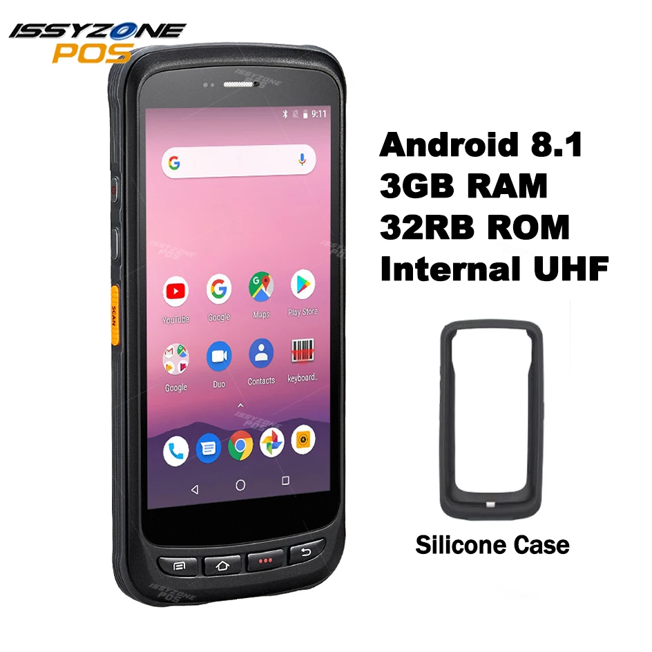 

Issyzonepos Rugged Handheld PDA Scanner 1D 2D Barcode Scanner NFC UHF Android 8 Data Collector Terminal 3GB 32GB Barcode Reader