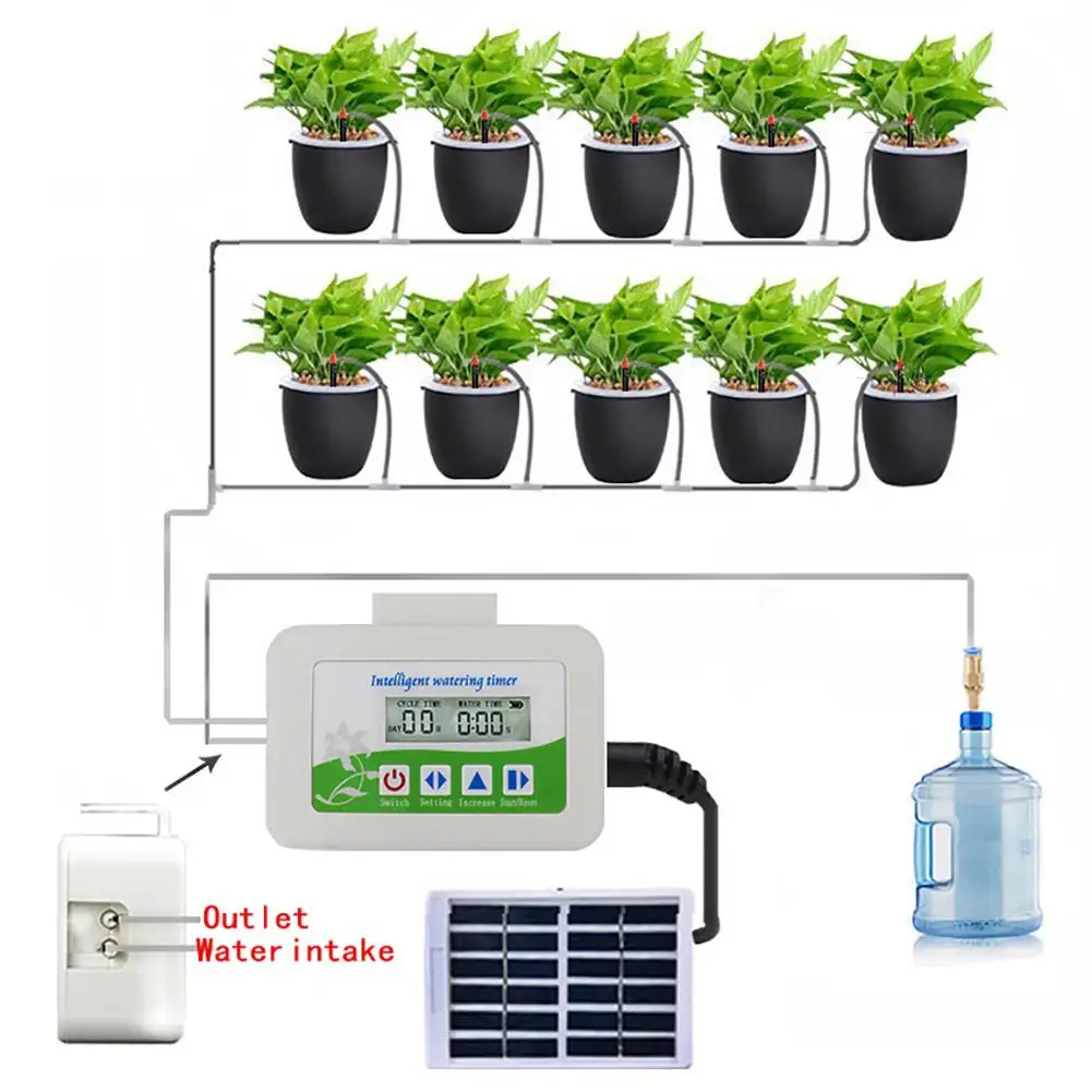 with Solar Panel Set Solar Intelligent Drip USB Charging Water Irrigation System Auto Self Watering Plant Timer Set Delaman Watering Device 