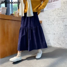 Японская Mori Girl осень зима Женская длинная юбка с высокой талией темно-синий Faldas Mujer Moda винтажные милые юбки с оборками Kawaii