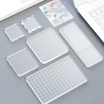 

6Pcs DIY Acrylic Clear Stamp Block Set Handle Stamping Photo Album Decor Essential Stamping Tools for Scrapbooking Crafts Making