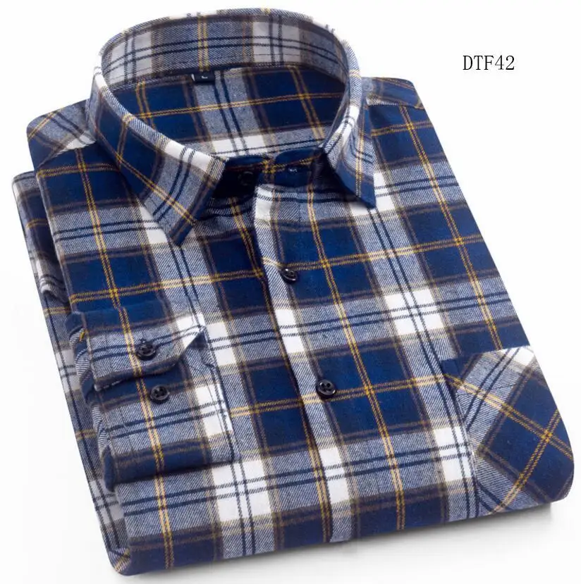 Весенне-осенняя Повседневная рубашка с длинными рукавами мягкая удобная приталенная стильная брендовая мужская фланелевая клетчатая рубашка большого размера хлопок - Цвет: DTF42