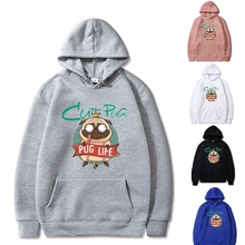 Moletom com capuz moletom casual dos desenhos animados pug vida carta impressão pulôver estudante all match hoodies streetwear confortável masculino