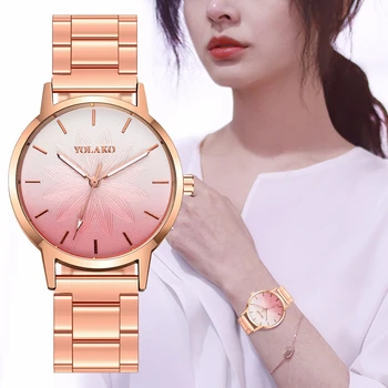 

Watch Women Fashionable Gradient Color Petal Dial Gold Steel Belt Quartz Wristwatches Luminous Rose Gold Bracelet Ladies Watches
