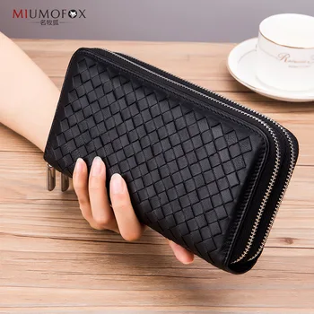 

Long Wallet Large Capacity Men's Multi Card Double Zipper Woven Wallet Handle