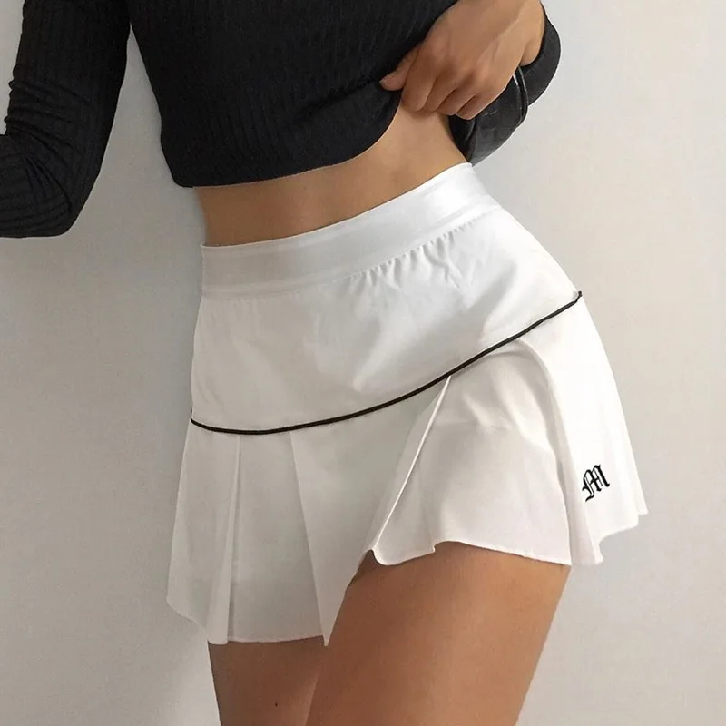 Female Mini Skirts Korean Fashion Pleated Tennis Skirts Preppy Style Casual Streetwear